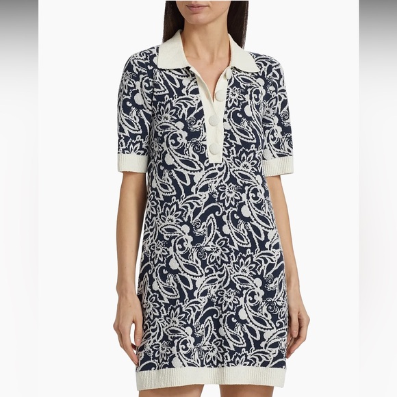 Ramy Brook Dresses & Skirts - NWT Ramy Brook Erin Knit Printed Collared Blue & Cream Mini Dress | M